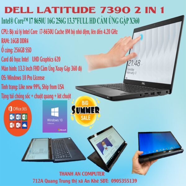 DELL 7390 2 IN 1 I7 8650U 16G 256G 13.3”FULL HD CẢM ỨNG GẬP X360